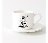 DEBINGY Tazze da tè e caffè eleganti un drago che indossa un cappello da cuoco indossa un cappello da cuoco （6oz/175ml） per ufficio, casa，Set di tazze da tè con piattini (bianchi)