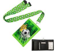 DeBizz Borsa da calcio per bambini, pieghevole, per bambini, con portachiavi e cordino, per compleanni dei bambini, per l'inizio della scuola, Verde 1, 12×8×1 cm, Casual