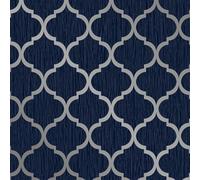 Debona Cristallo Traliccio Metallico Geometrico Brillantini Parati - Blu/Argento