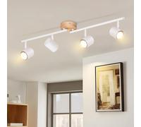 Deboola, Lampada a soffitto 4 luci vintage - lampada a soffitto bianca in legno e metallo orientabile GU10, per camera da letto, soggiorno, corridoio, cucina, sala da pranzo - senza sorgenti luminose