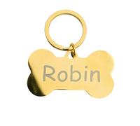 Debora Carlucci Medaglietta Personalizzata per Cane in Acciaio Inox a Forma di Osso Incisione Laser Nome Numero Indirizzo - 4 Colori e 2 Dimensioni - Oro, Argento, Nero, Gold Rose (Oro, Piccolo)