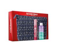 Deborah Milano - Set Make Up Occhi con Pochette N. 05, Idea Regalo Donna con Mascara Like a PRO, Matita Nera 24 Ore e Struccante Bifasico Dermolab 50ml, Pochette in Tessuto Tweed Blue Navy