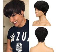 DÉBUT Parrucche per capelli umani da donna Parrucche corte da folletto Capelli vergini brasiliani 21 cm 63 g (21 cm, nero)