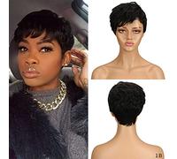 DÉBUT Parrucche per capelli umani da donna Parrucche corte da folletto Capelli vergini brasiliani 22 cm 76 g (22 cm, 1B:Nero)