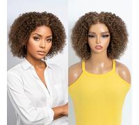 DÉBUT Ricci Bob parrucca dei capelli umani 100% brasiliani vergini parrucca capelli umani per le donne nere 180% densità macchina fatta senza merletto parrucca frontale capelli veri(35 cm, 6)