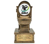 Decade Awards Action piedistallo Golf Gold Toilet Trophy - Premio per l'ultimo posto di golf con incisione personalizzata per ogni carrello o poiana nel tuo prossimo torneo di golf - Personalizza ora