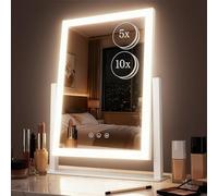DECADENCE Specchio cosmetico con luci, specchio da trucco a LED da 17,3 pollici, ingrandimento 10X/5X, controllo Smart Touch, 3 modalità di illuminazione a colori, rotazione a 360°, specchio da tavolo