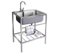 DECAKE Lavello da Esterno in Acciaio Inox, lavello da Cucina a Vasca Singola, lavello da Stazione Commerciale con ripiano portaoggetti e Rubinetto per Ristorante, Bar, Lavanderia