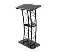 DECAKE Podio della Chiesa Leggio Curvo per pulpito in Metallo Nero, podio Portatile con Ampia Superficie di Lettura, deflettore e portabicchieri, per discorsi di conferenze in aule Scolastiche