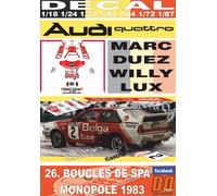 DECAL AUDI QUATTRO A1 "BELGA" M.DUEZ BOUCLES DE SPA 1983 WINNER (04)