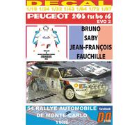 DECAL PEUGEOT 205 T16 E2 BRUNO SABY R.MONTECARLO 1986 6th (04)