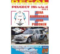 DECAL PEUGEOT 205 T16 E2 JUHA KANKUNNEN R.MONTECARLO 1986 5th (04)