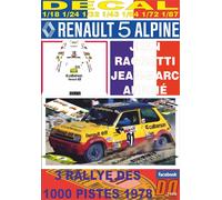 DECAL RENAULT 5 ALPINE J.RAGNOTTI R.DES 1000 PISTES 1978 14th (04)