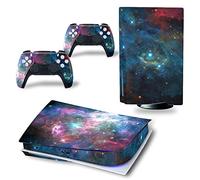 Decal Skin per disco Ps5, copertura adesiva in vinile per console Playstation 5 e controller (PS5 Disc Edition, cielo blu e rosso)