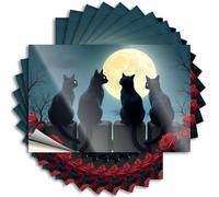 Decalcomania con quattro gatti neri seduti su una recinzione, guardando una luna piena. Adesivi 10 pezzi, decorazione per garage da uomo, divertente adesivo per paraurti (12 x 18 cm)