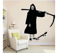 Decalcomania da parete con falce e teschio, skate, skateboard, club, porta, finestra, in vinile, per camera da letto, stanza dei giochi, decorazione per interni, murale, 28 x 30 cm