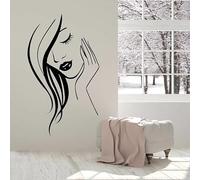 Decalcomania da parete con viso di ragazza per salone di bellezza salone di trucco decorazione interna porta finestra adesivi in vinile arte astratta donna carta da parati 57x33