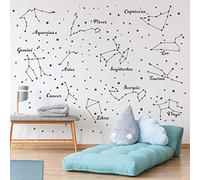 Decalcomania da parete Costellazione Dodici Costellazioni Stelle Adesivi da parete per stanza dei bambini Zodiaco Astronomia Art Murale Decorazione per camera dei bambini AM117 (nero)