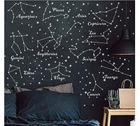 Decalcomania da parete Costellazione Dodici Costellazioni Stelle Adesivi da parete per stanza dei bambini Zodiaco Astronomia Art Murale Camera Stelle Decorazione AM117 (bianco)
