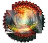 Decalcomania decorativa per porta d'ingresso, sentiero autunnale nella foresta incantata, morbido e resistente, adesivo in vinile facile da applicare per adulti (6 x 9 cm)