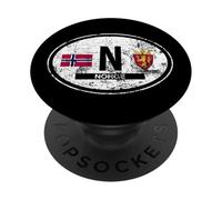Decalcomania ovale con bandiera e stemma della Norvegia PopSockets PopGrip Adesivo