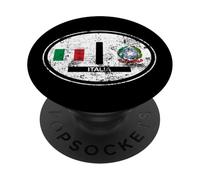 Decalcomania ovale con bandiera e stemma dell'Italia invecchiata PopSockets PopGrip Adesivo