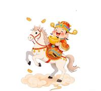 Decalcomania per finestra del capodanno cinese, 38 x 58 cm, Dio della ricchezza, adesivo statico a cavallo, decorazione natalizia in vinile rosso, riutilizzabile e senza segni, uso domestico e