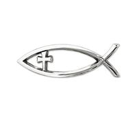 Decalcomanie cristiane per auto, motivo: pesce di Gesù, cromato e argento, emblema a forma di pesce, per auto, camion, paraurti (croce)