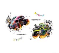Decalcomanie da parete 3d auto e camion per camera dei ragazzi rosa adesivi scena da corsa in PVC decorazione veicolo fumetto per bambini stanza dei giochi vivaio 30x90cm