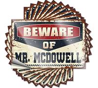 Decalcomanie da parete autoadesive, stile vintage, laminate - Attenzione al signor Mcdowell per specchietto retrovisore, cartelli divertenti per bar di casa (8 x 12 cm, 10 pezzi)