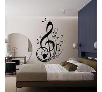 Decalcomanie da parete in vinile con chiave di violino, note melodiose, suono rock, decorazione per la casa, rimovibile, 93 x 57 cm