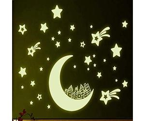 Decalcomanie da parete per cameretta dei bambini, luna stelle notte decalcomanie bagliore al buio adesivo da parete rimovibile portatile e utile durabilità