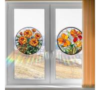 Decalcomanie decorative per finestre in stile vetro colorato con elementi floreali aviari tecnologia statica per superfici lisce in vetro (B)