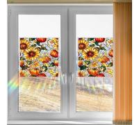 Decalcomanie decorative per finestre in stile vetro colorato con elementi floreali aviari tecnologia statica per superfici lisce in vetro (A)