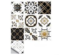 Decalcomanie in PVC nero oro barocco floreale per piastrelle, pareti, pavimenti, impermeabili, resistenti ai graffi, staccabili e rimovibili riutilizzabili per una facile pellicola protettiva, 15 x 15