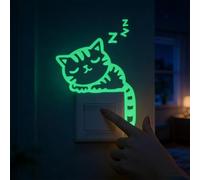Decalcomanie luminose per interruttori della luce che si illuminano al buio, adorabile gatto assonnato con motivo animale domestico, adesivo da parete per interruttore della luce, decorazione