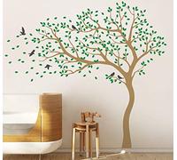 Decalcomanie murali albero grande asilo nido adesivi con uccelli albero nel vento stupefacente murale vinile decorazione murale 98 (Rami a sinistra, Marrone chiaro; Verde chiaro; Grigio scuro)