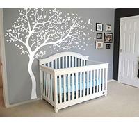 Decalcomanie murali albero grande asilo nido adesivi con uccelli albero nel vento stupefacente murale vinile decorazione murale 98 (Rami a destra, Tutto bianco)