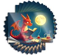 Decalcomanie per auto A Red Dragon Reading Under A Full Moon. Adesivi 10 pezzi adesivi per auto striscione adesivo parabrezza (12 x 18 cm)