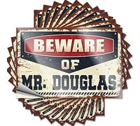 Decalcomanie per auto Beware of Mr. Douglas, divertenti adesivi e decalcomanie per cappello rigido con scritta "Man Cave Funny Sign", 10 pezzi, 8 x 12 cm