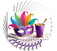 Decalcomanie per auto piume colorate adornano una maschera festiva accanto a una tazza d'oro. Adesivi 10 adesivi per ragazze per cassetta degli attrezzi (8 x 12 cm)
