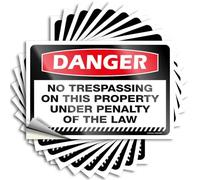 Decalcomanie per studenti con scritta in lingua inglese "Danger No Trespassing On This Property Under Penalty of The Law", impermeabile, in vinile (12 x 18 cm)