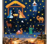 Decalcomanie statiche parteggiate religiose del PVC della finestra del | Decorazione per finestra a tema presepe, per casa, feste, porte, vacanze, Capodanno