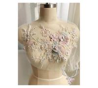 decalcomanie, Toppa in pizzo ricamata con perline, fiori 3D, multicolore, fai da te, da cucire su matrimonio(Light Green)