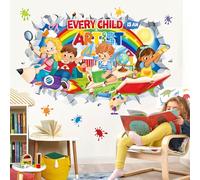 decalmile 3D Adesivi Murali Arcobaleno Bambini Adesivi da Parete Libri Lettura Frasi Motivazionali Decorazione Murale Camera Bambini Asilo Nido Aula