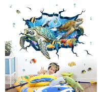 decalmile Adesivi Murali 3D Sotto il Mare Tartaruga Adesivi da Parete Marini Oceano Pesce Alghe Decorazione Murale Camerette Bambini Adolescenti Bagno