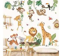 decalmile Adesivi Murali Animali della Giungla Vite Adesivi da Parete Giraffa Leone Scimmia Safari Decorazione Murale Camerette Bambini Camera da Letto Asilo Nido