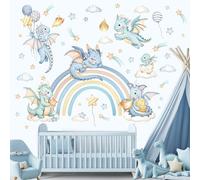 decalmile Adesivi Murali Arcobaleno Drago Adesivi da Parete Mongolfiera Animali Nuvole Stelle Decorazione Murale Camera Ragazzo Asilo Nido Camera Bambini