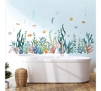 decalmile Adesivi Murali Sotto il Mare Alghe Oceaniche Adesivi da Parete Pesci Marina Baseboard Decorazione Murale Bagno Camerette Bambini Camera da Letto