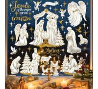 decalmile Adesivi per Finestra Natività Nascita Gesù Decalcomanie per Finestre Natalizi Presepe Religioso Cristiano Albero di Natale Non Adesiva Adesivi Anti-Collisione Finestra Vetro Porte Cucina